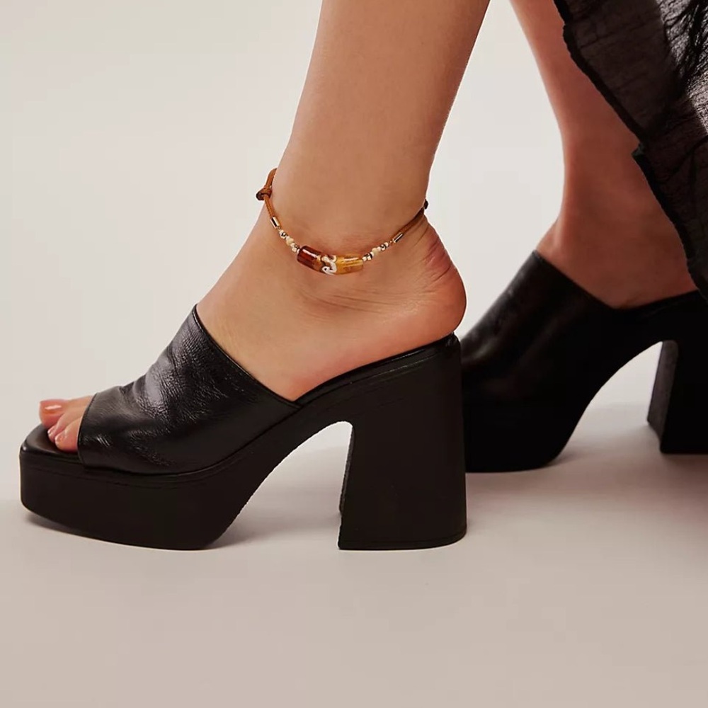 Free People Zoe Platform Black Leather EU 39